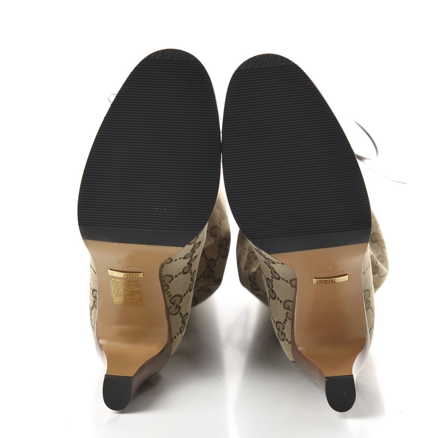 Monogram Lisa Mid Heel Boots 35 Beige Ebony