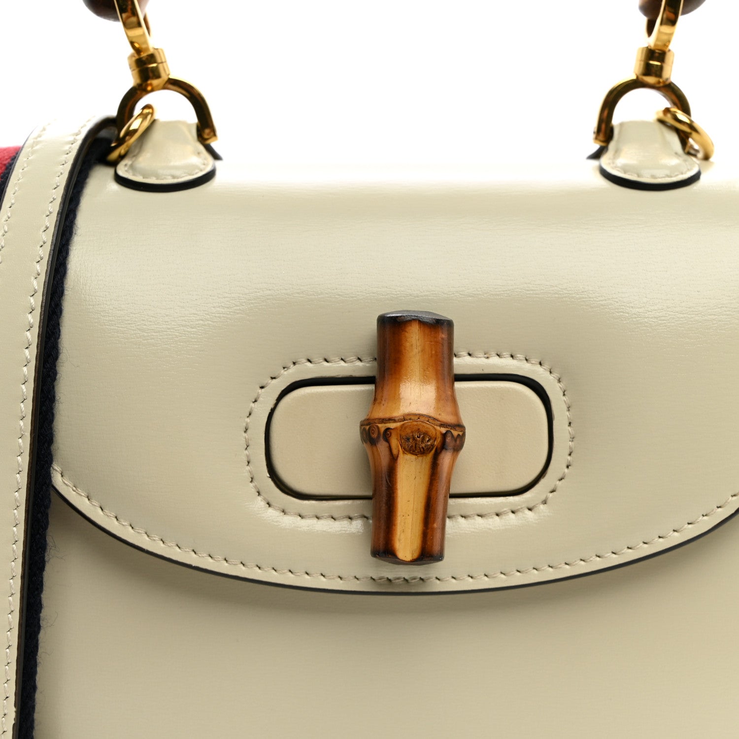 Gucci Boarded Dyana Lux Calfskin Web Mini Bamboo 1947 Top Handle Bag Mystic White 7 of 10