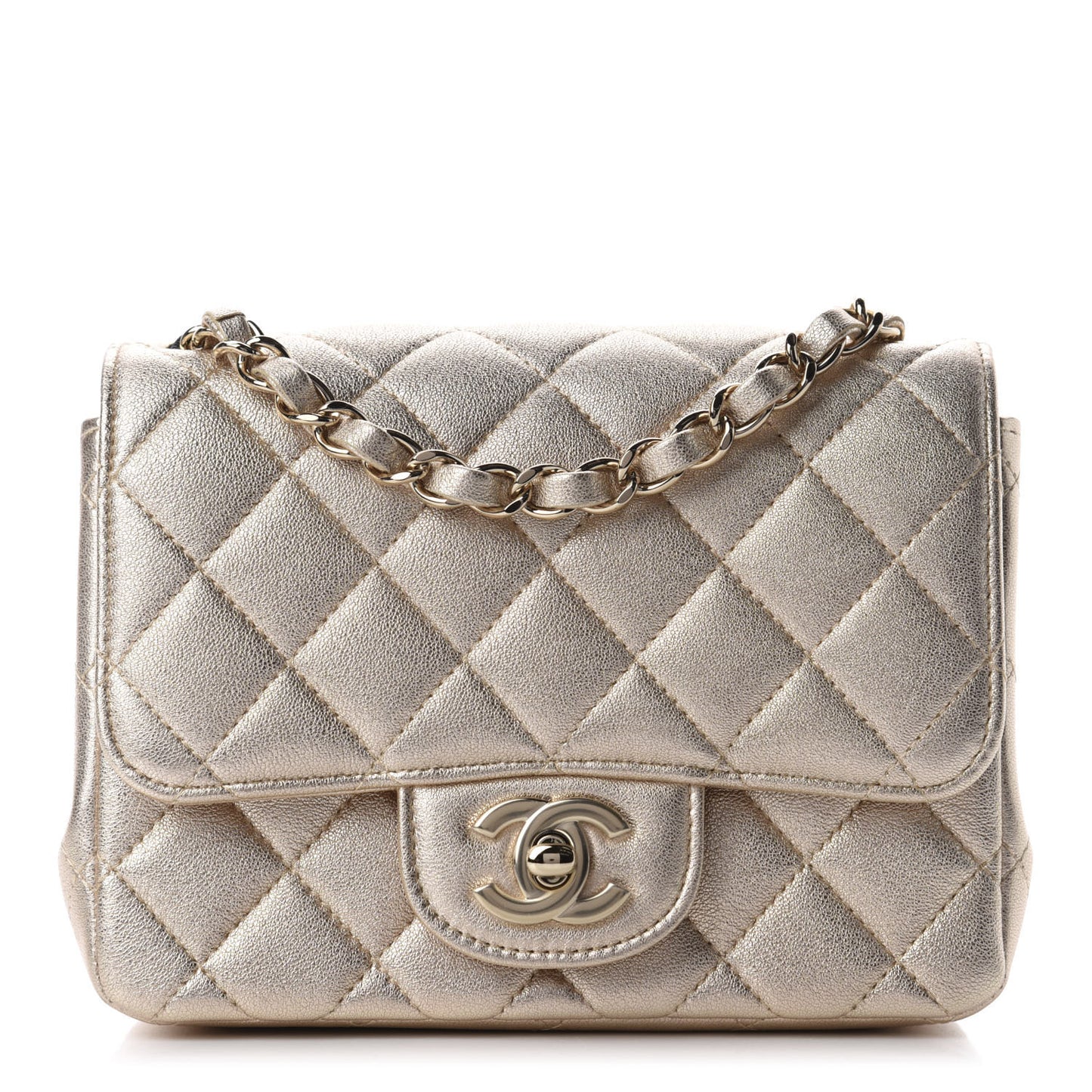 Metallic Lambskin Quilted Mini Square Flap Gold