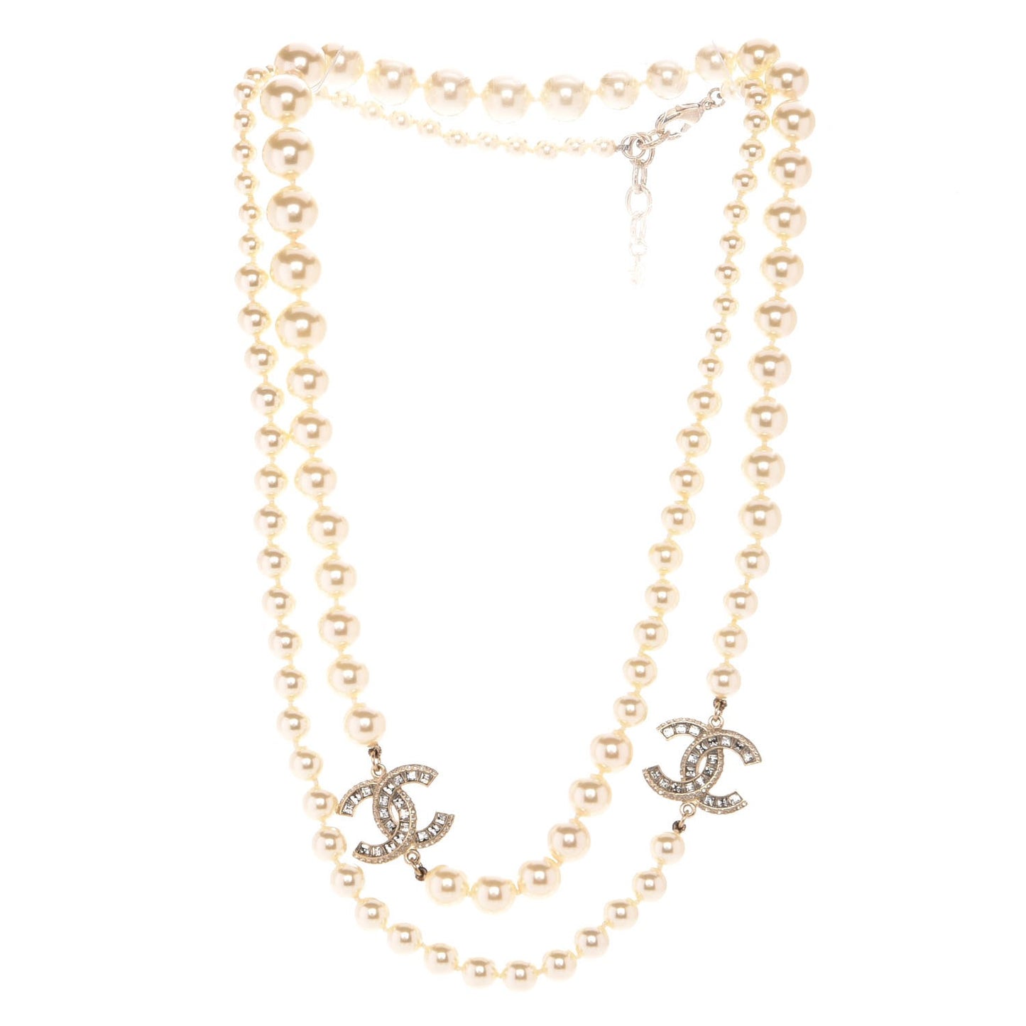 Pearl Baguette Crystal CC Necklace Gold