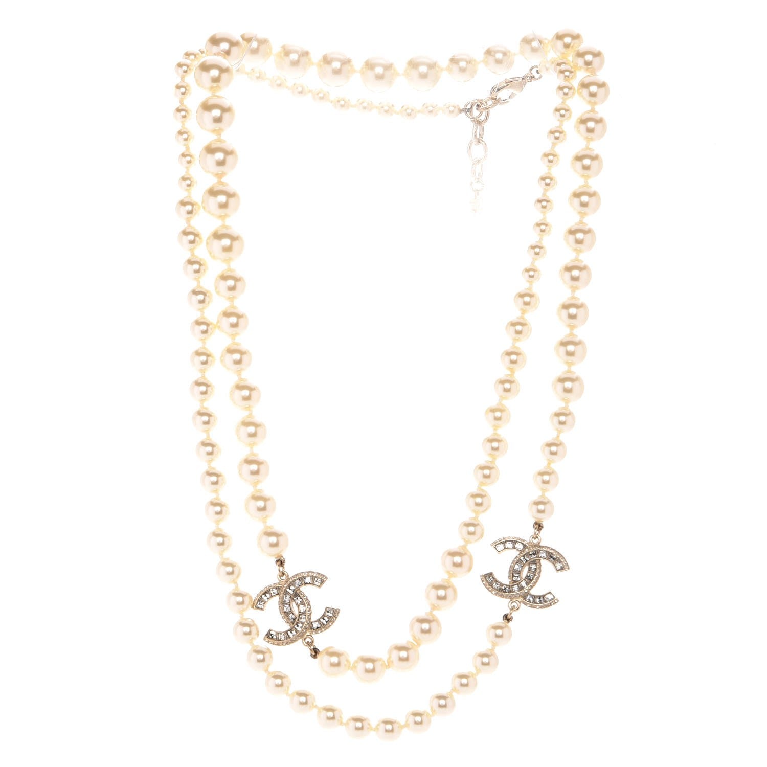 Chanel Pearl Baguette Crystal CC Necklace Gold 3 of 6