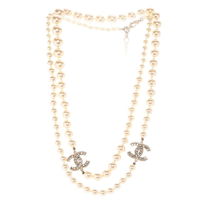 Chanel Pearl Baguette Crystal CC Necklace Gold 3 of 6