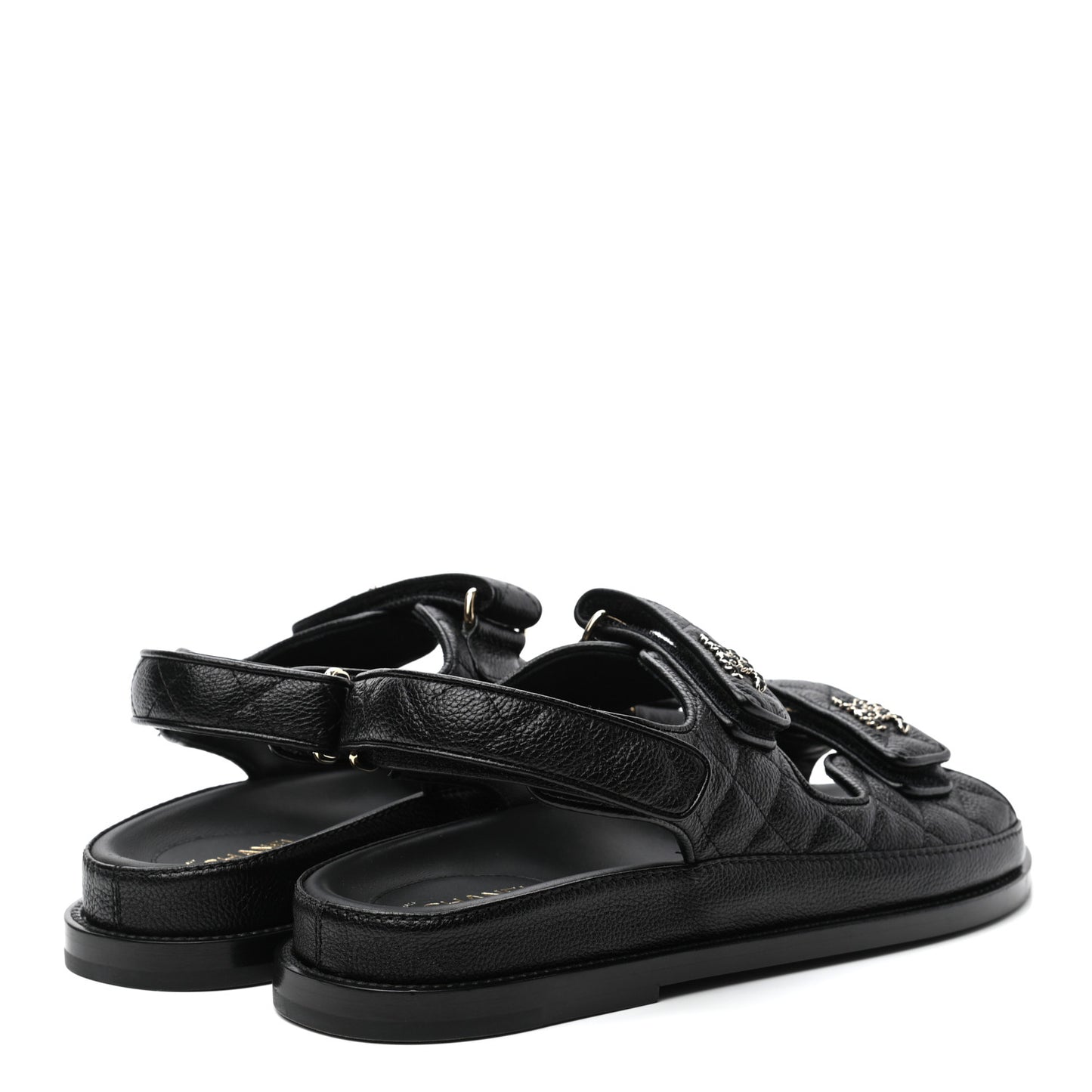 Grained Calfskin Velcro Dad Sandals 39 Black