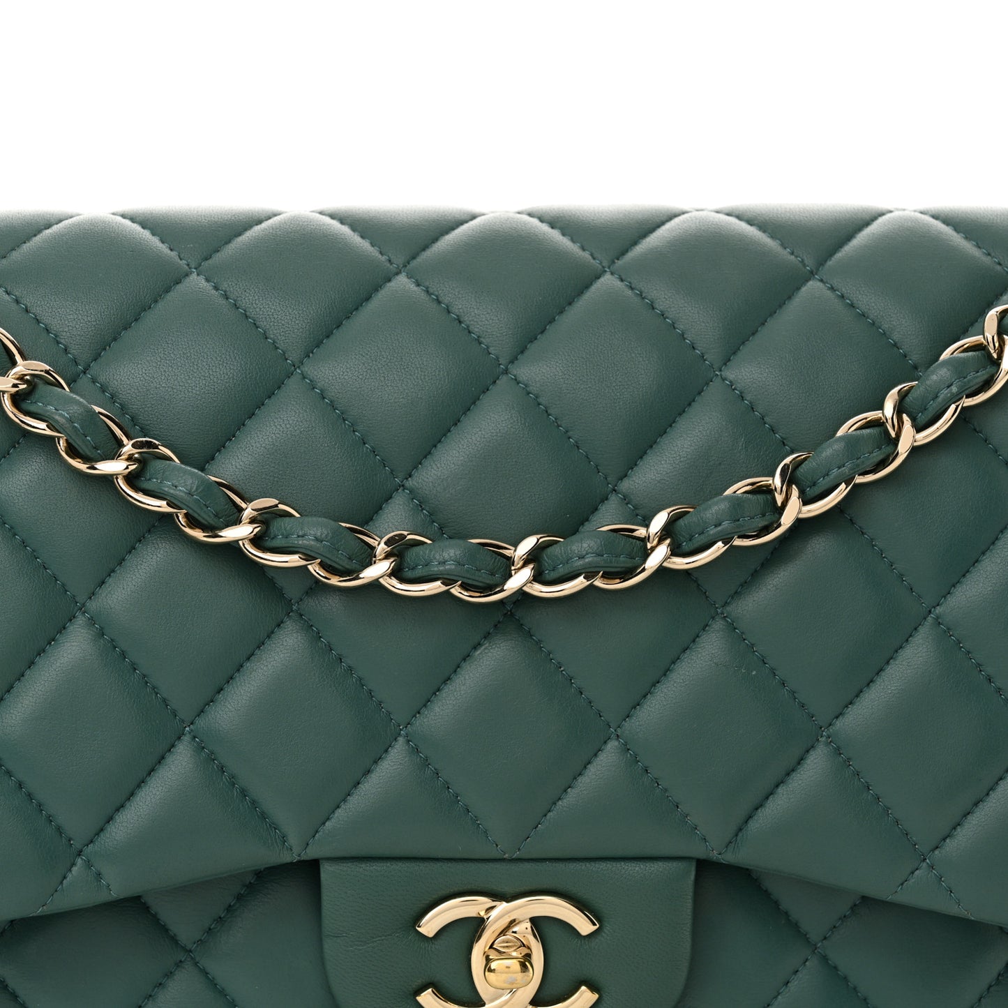 Lambskin Quilted Jumbo Double Flap Green