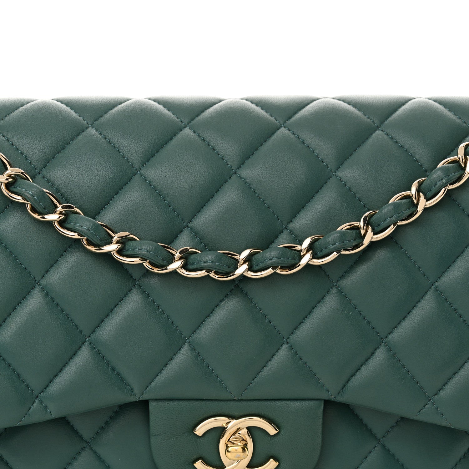 Chanel Lambskin Quilted Jumbo Double Flap Green 8 of 18