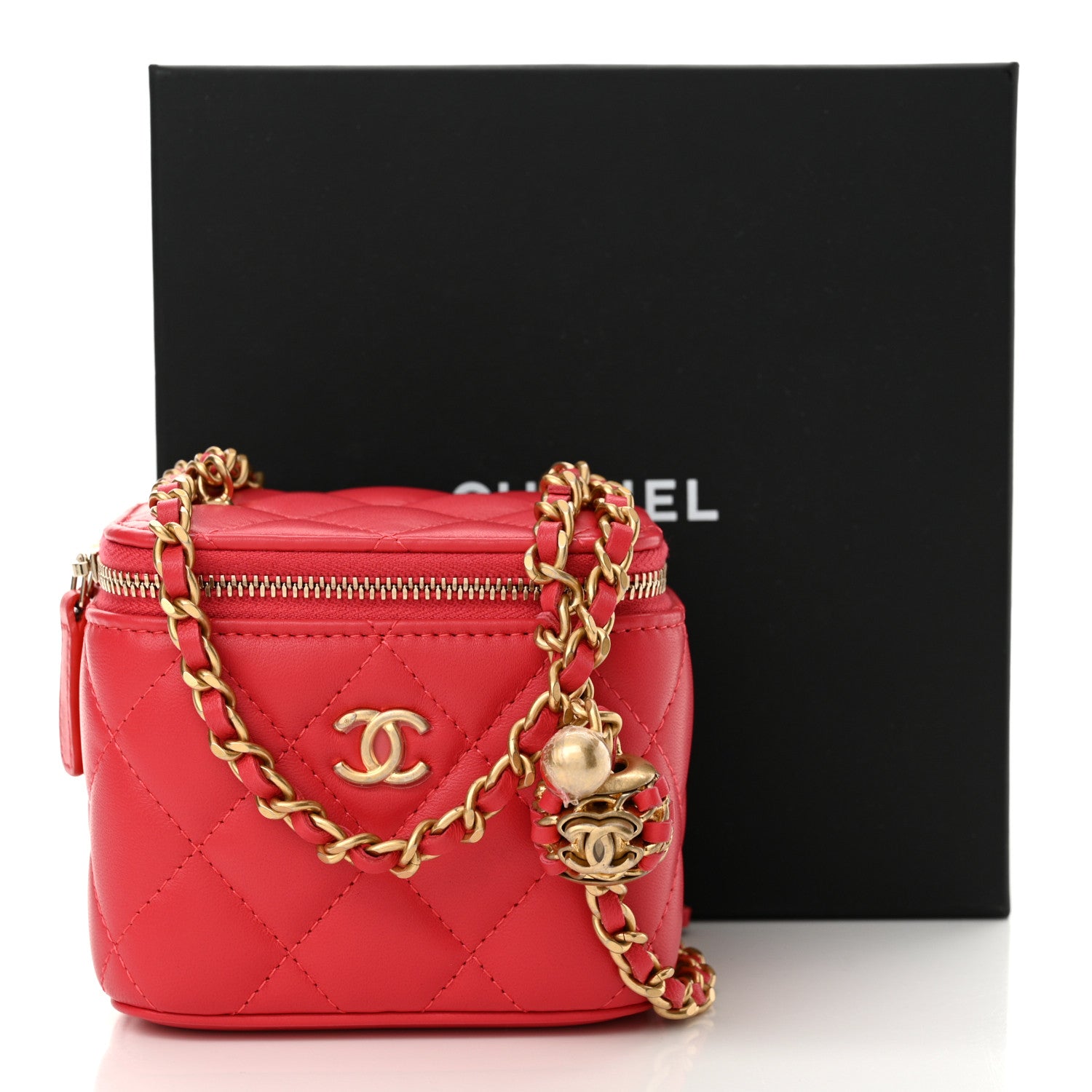 Chanel Lambskin Quilted Pearl Crush Mini Vanity Case With Chain Red 12 of 12