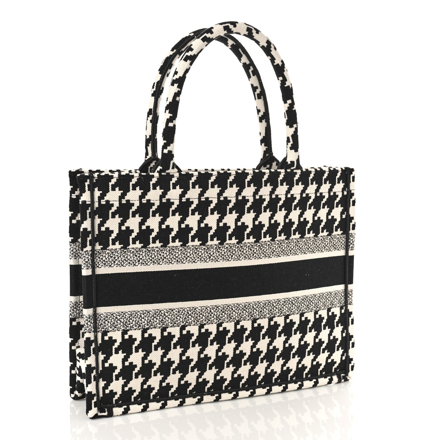 Christian Dior Canvas Macro Houndstooth Embroidered Medium Book Tote Black White 3 of 9