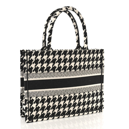 Christian Dior Canvas Macro Houndstooth Embroidered Medium Book Tote Black White 3 of 9