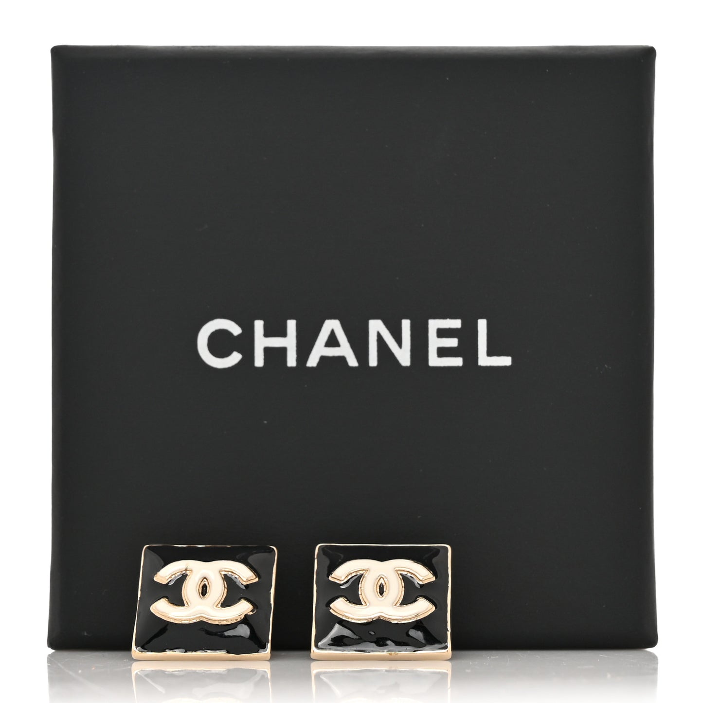 Enamel CC Square Earrings Black White