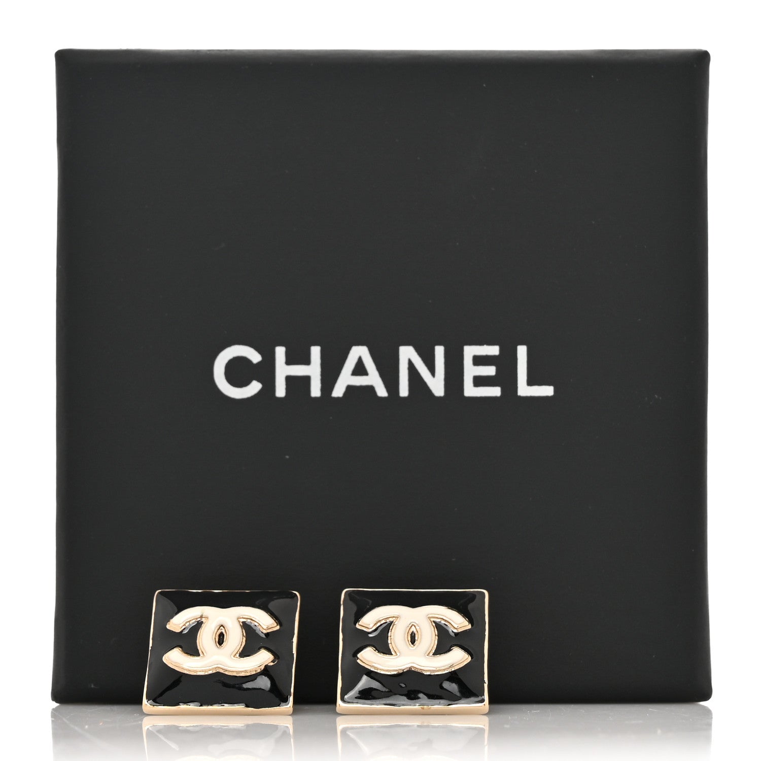 Chanel Enamel CC Square Earrings Black White 6 of 6