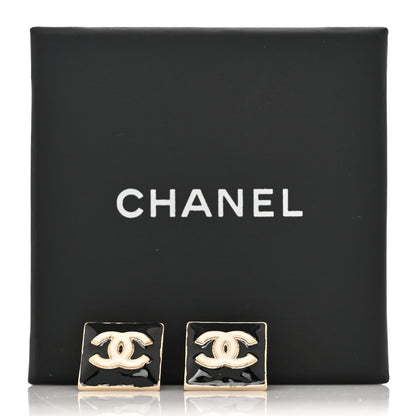 Chanel Enamel CC Square Earrings Black White 6 of 6