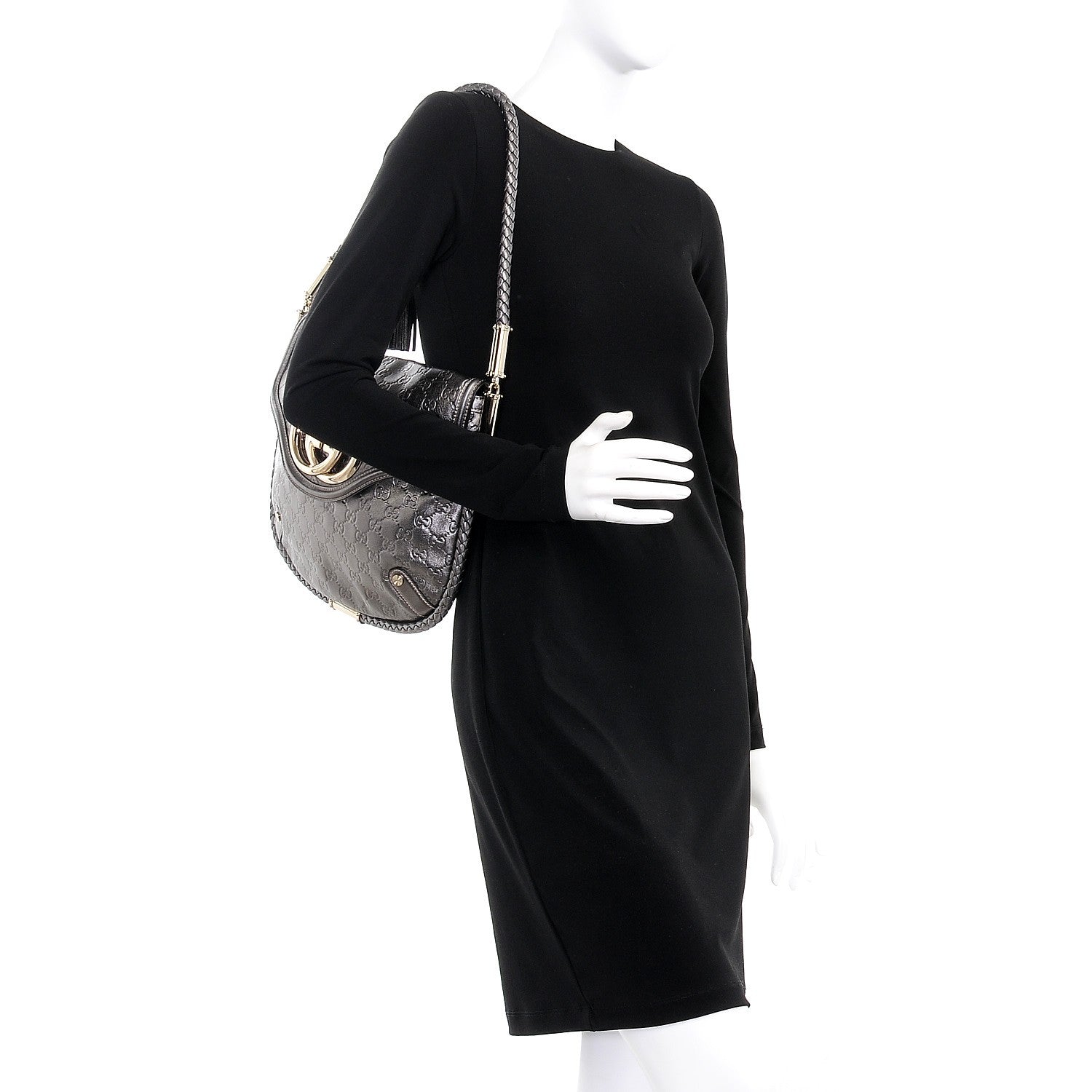 Gucci Guccissima Britt Tassel Shoulder Bag Gunmetal 2 of 8