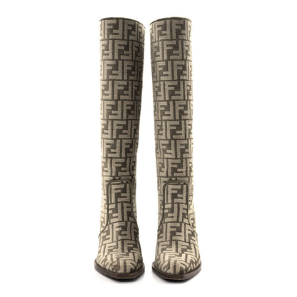 Fendi Chenille Jacquard FF 110mm Cut Baguette Knee Boots 39 Tortora Nuvola 2 of 7