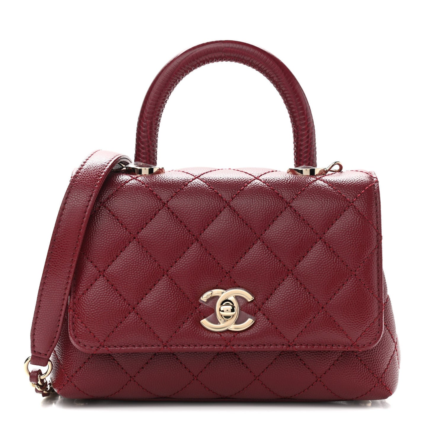 Caviar Quilted Lizard Embossed Extra Mini Coco Handle Flap Burgundy
