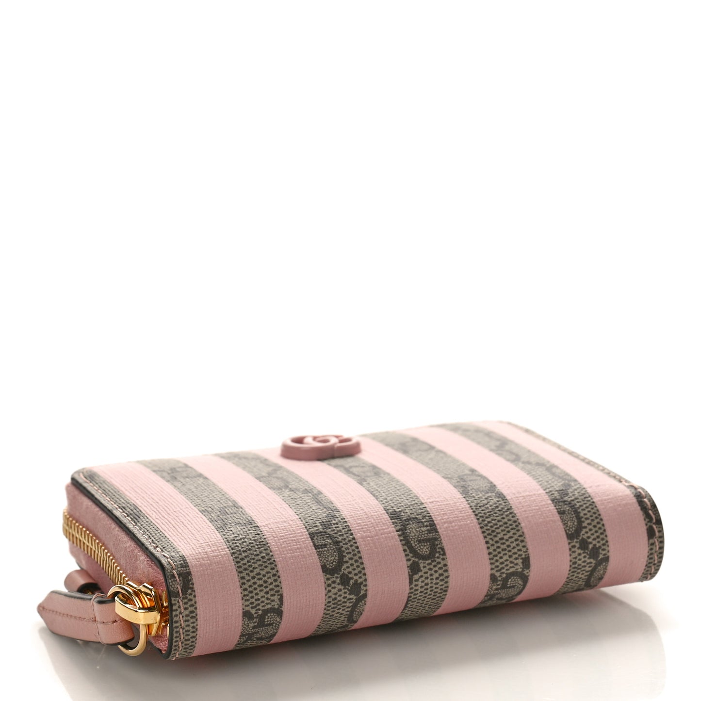 GG Supreme Monogram Vitello Eclipse Enamel Striped GG Key Card Case Beige Ebony Pink