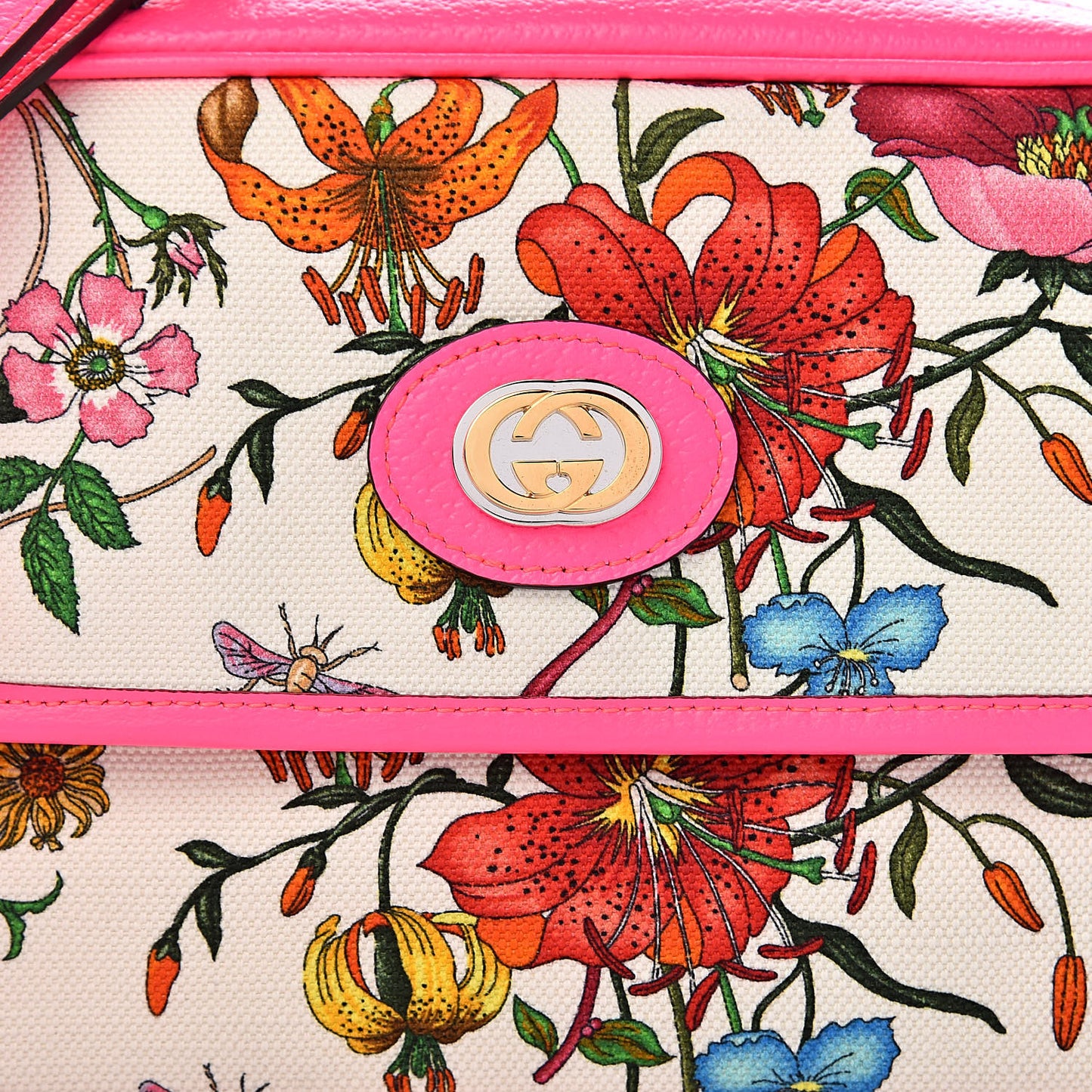 Canvas Flora Floral Shoulder Bag White Fuchsia Fluo