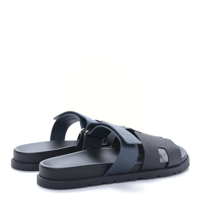 Hermes Epsom Mens Chypre Sandals 42 Black Bleu Céleste 4 of 9