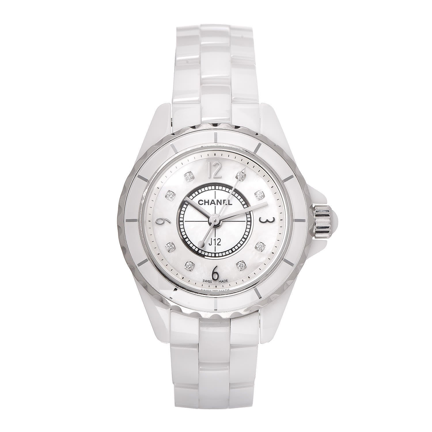 Chanel Stainless Steel Ceramic Diamond Mother of Pearl 29mm J12 Quartz Watch White 1 of 7