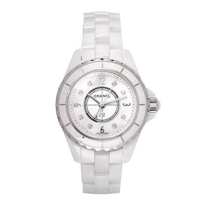 Chanel Stainless Steel Ceramic Diamond Mother of Pearl 29mm J12 Quartz Watch White 1 of 7