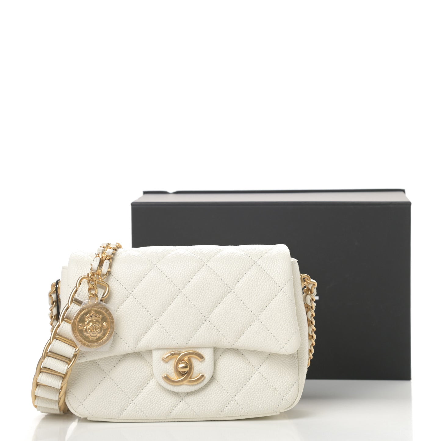 Caviar Quilted Mini Chain Soul Flap White