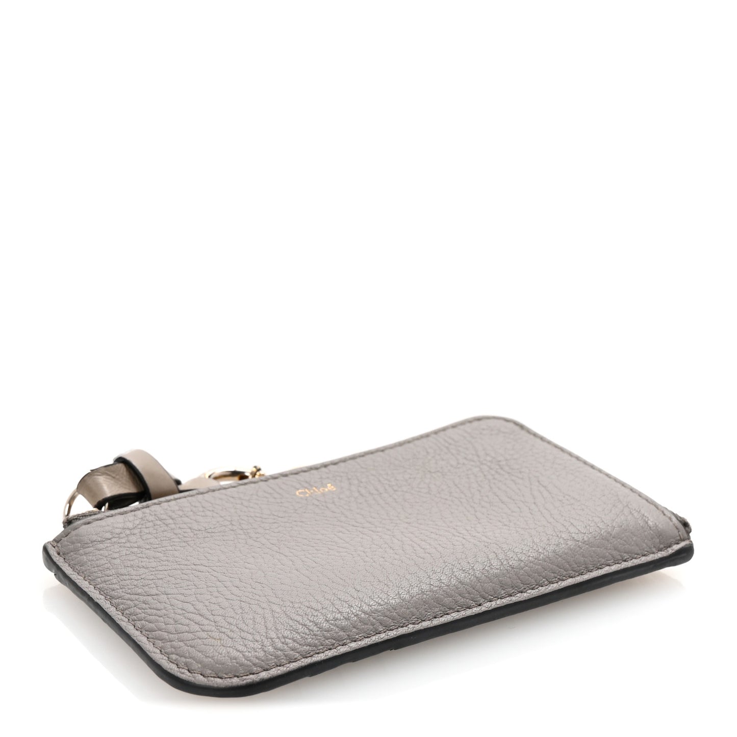 Grained Calfskin Alphabet Zip Card Holder Cashmere Grey