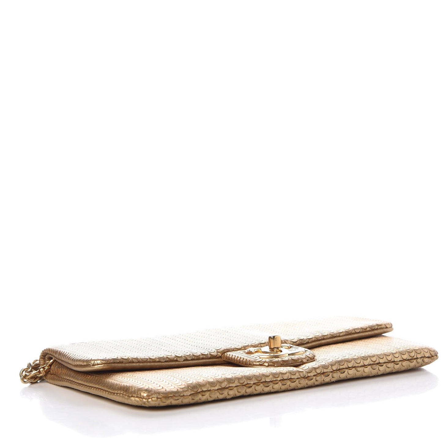 Metallic Lambskin Laser Cut Wristlet Gold