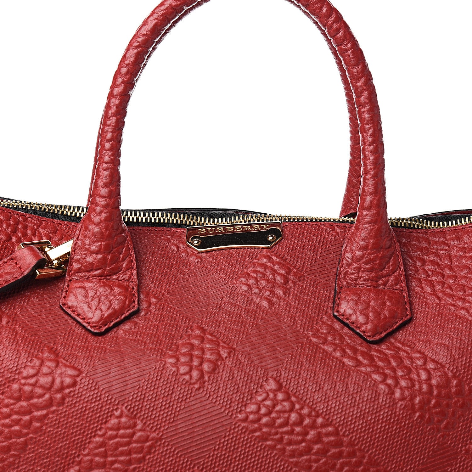 Burberry Heritage Grain Check Embossed Medium Dewsbury Tote Military Red 9 of 9