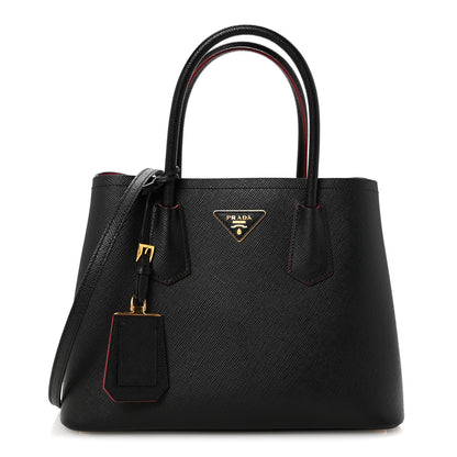 Prada Saffiano Cuir Medium Double Bag Black Fuoco 2 of 19