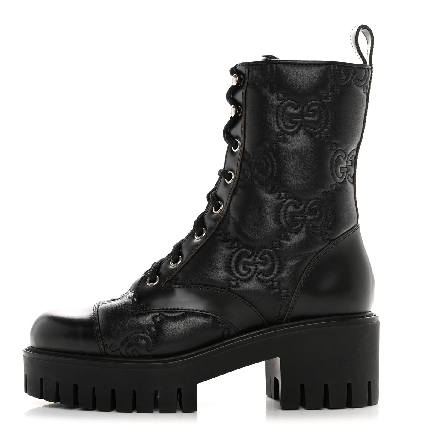 Cordovan Lux Nappa GG Matelasse Lace Up 60mm Combat Boots 36 Black