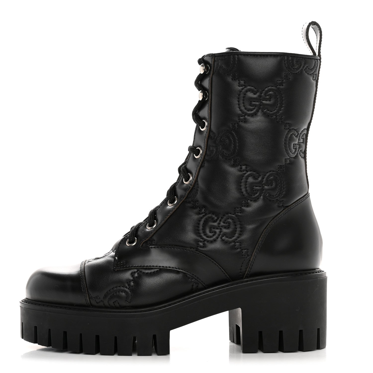 Gucci Cordovan Lux Nappa GG Matelasse Lace Up 60mm Combat Boots 36 Black 1 of 10