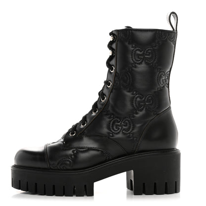 Gucci Cordovan Lux Nappa GG Matelasse Lace Up 60mm Combat Boots 36 Black 1 of 10
