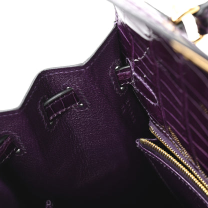 Hermes Shiny Porosus Crocodile Kelly Sellier 25 Amethyst 7 of 11