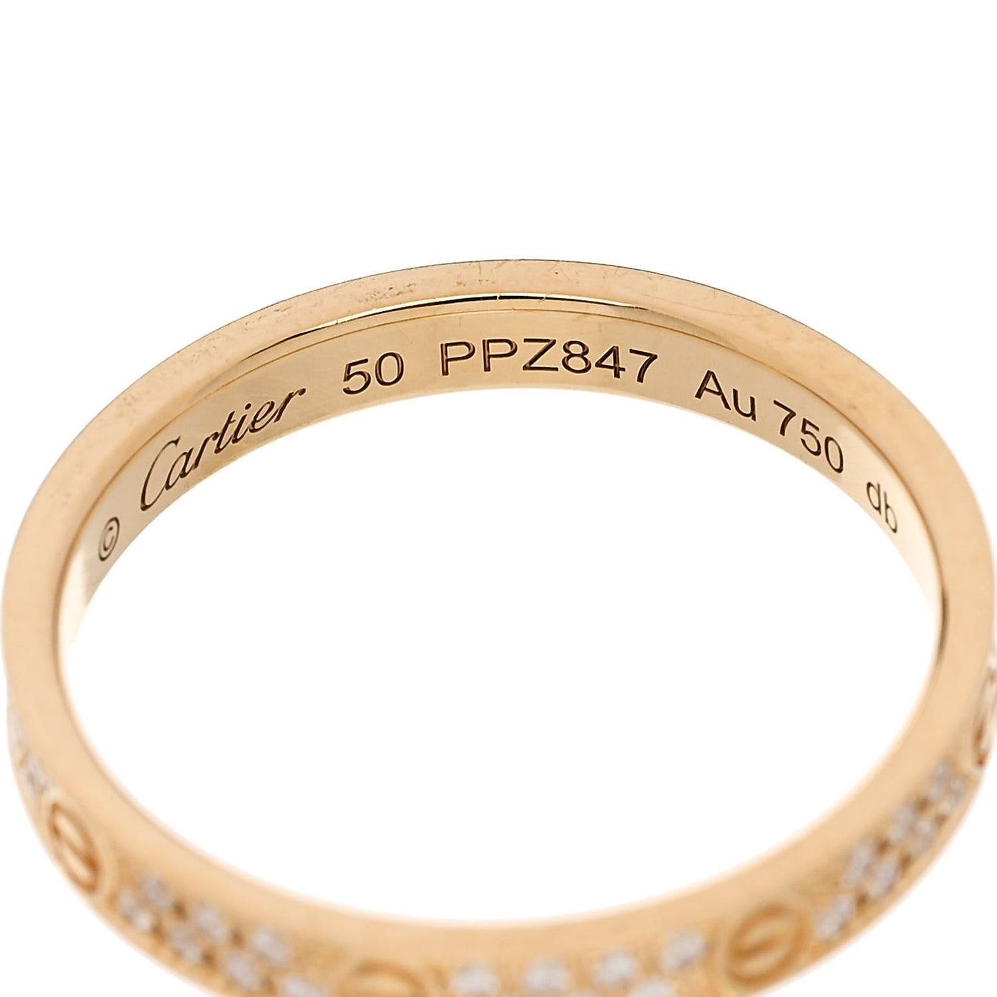 18K Yellow Gold Diamond 2.6mm LOVE Paved Band Ring 50 5.25