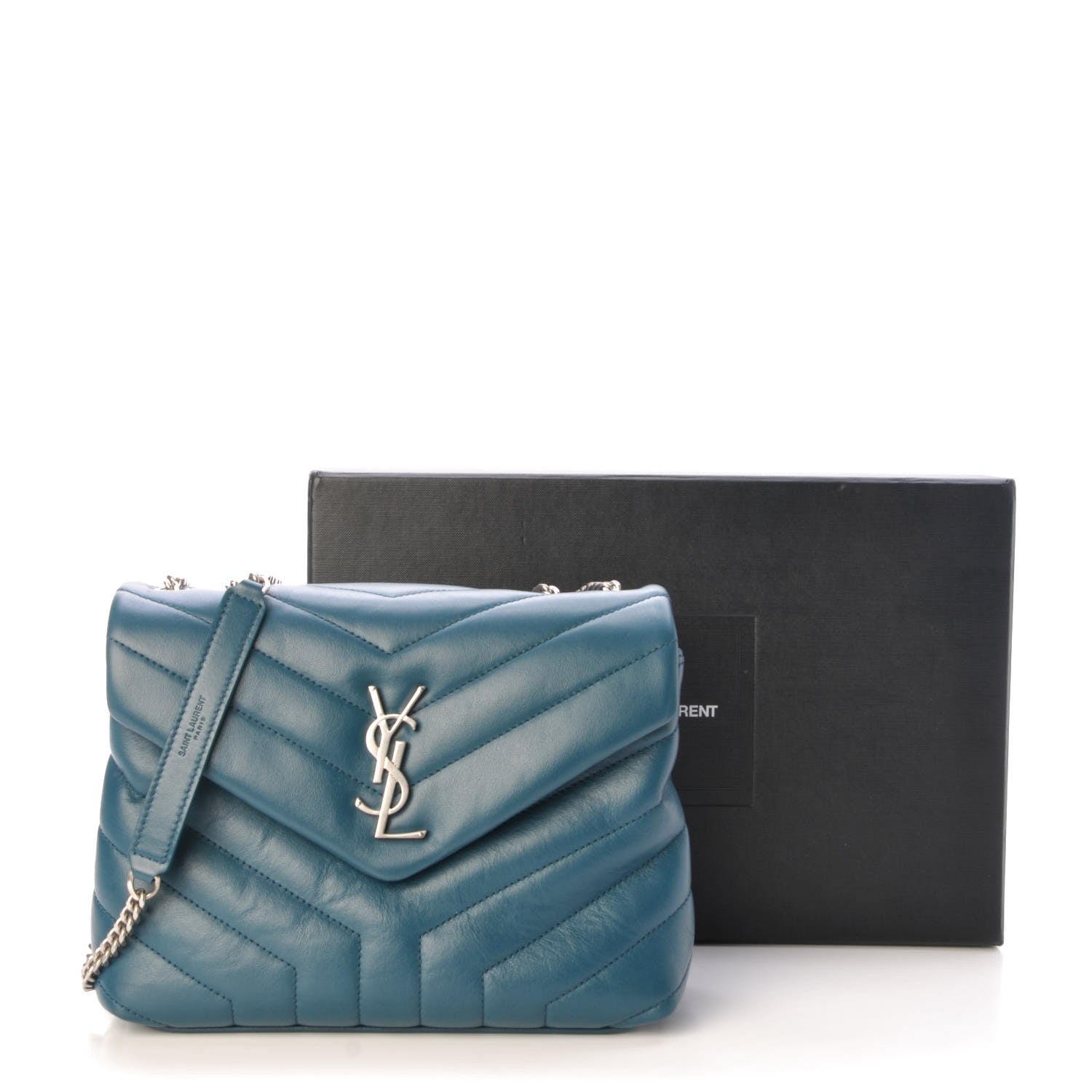 Saint Laurent Calfskin Y Quilted Monogram Small Loulou Chain Satchel Green 9 of 9