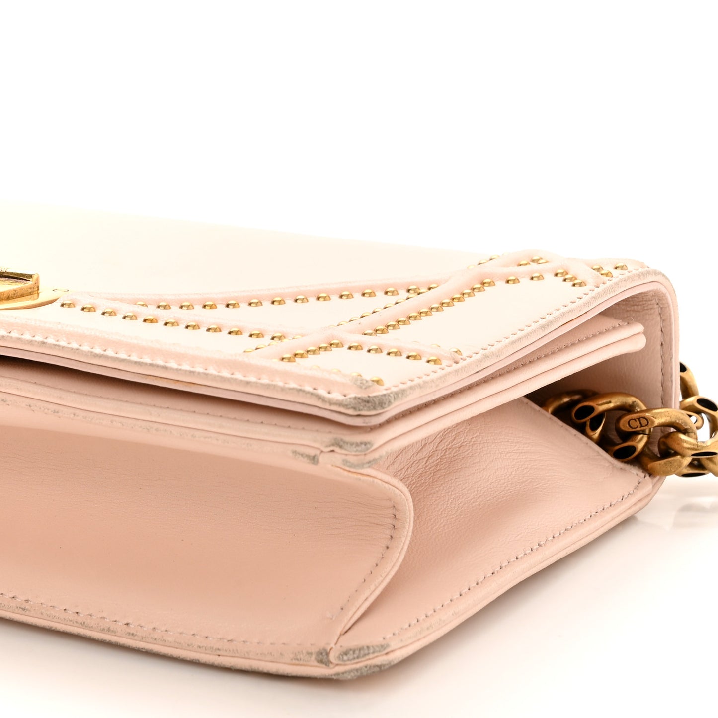 Lambskin Studded Medium Diorama Flap Bag Rose Poudre