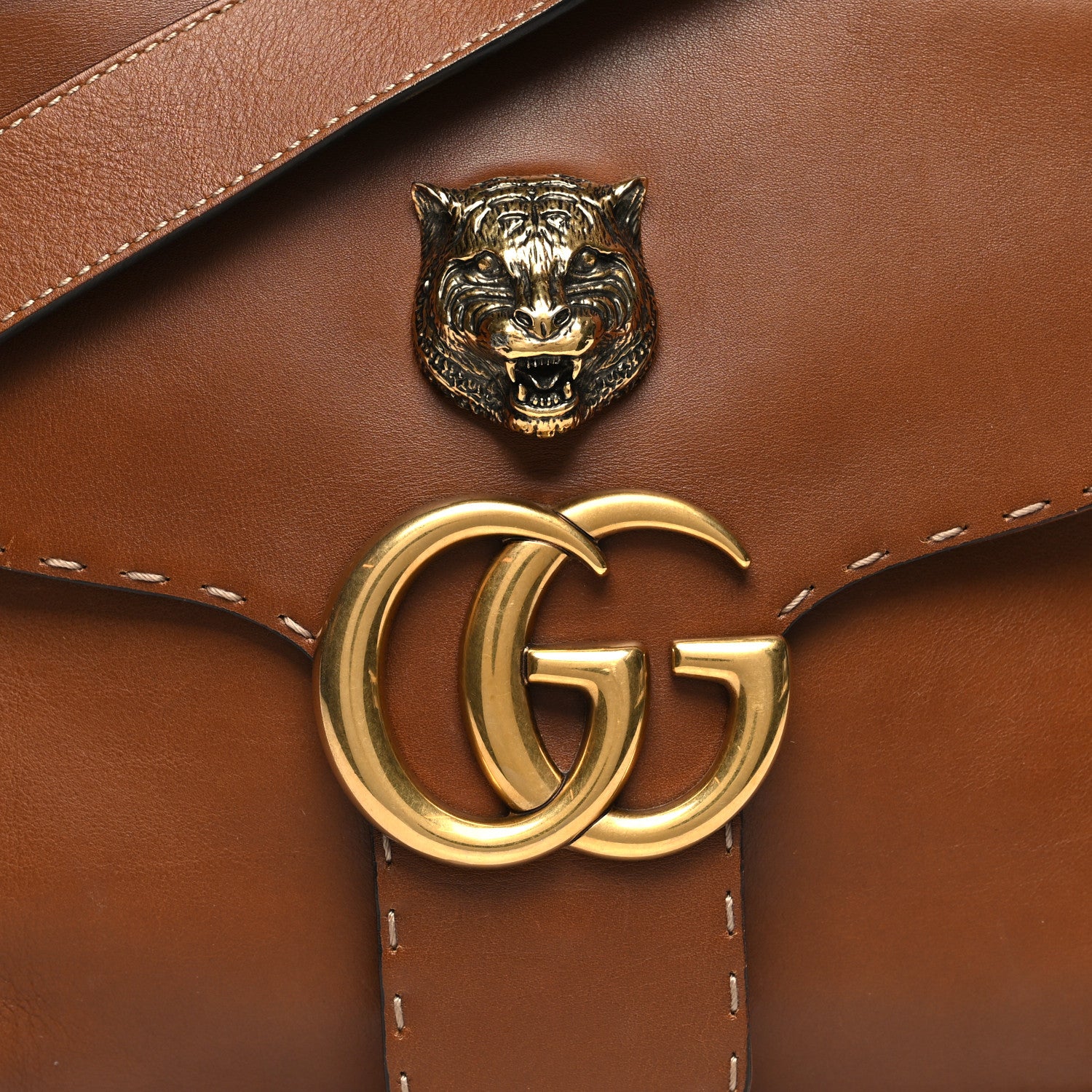 Gucci Calfskin Feline GG Marmont Flap Shoulder Bag Cuir 9 of 12