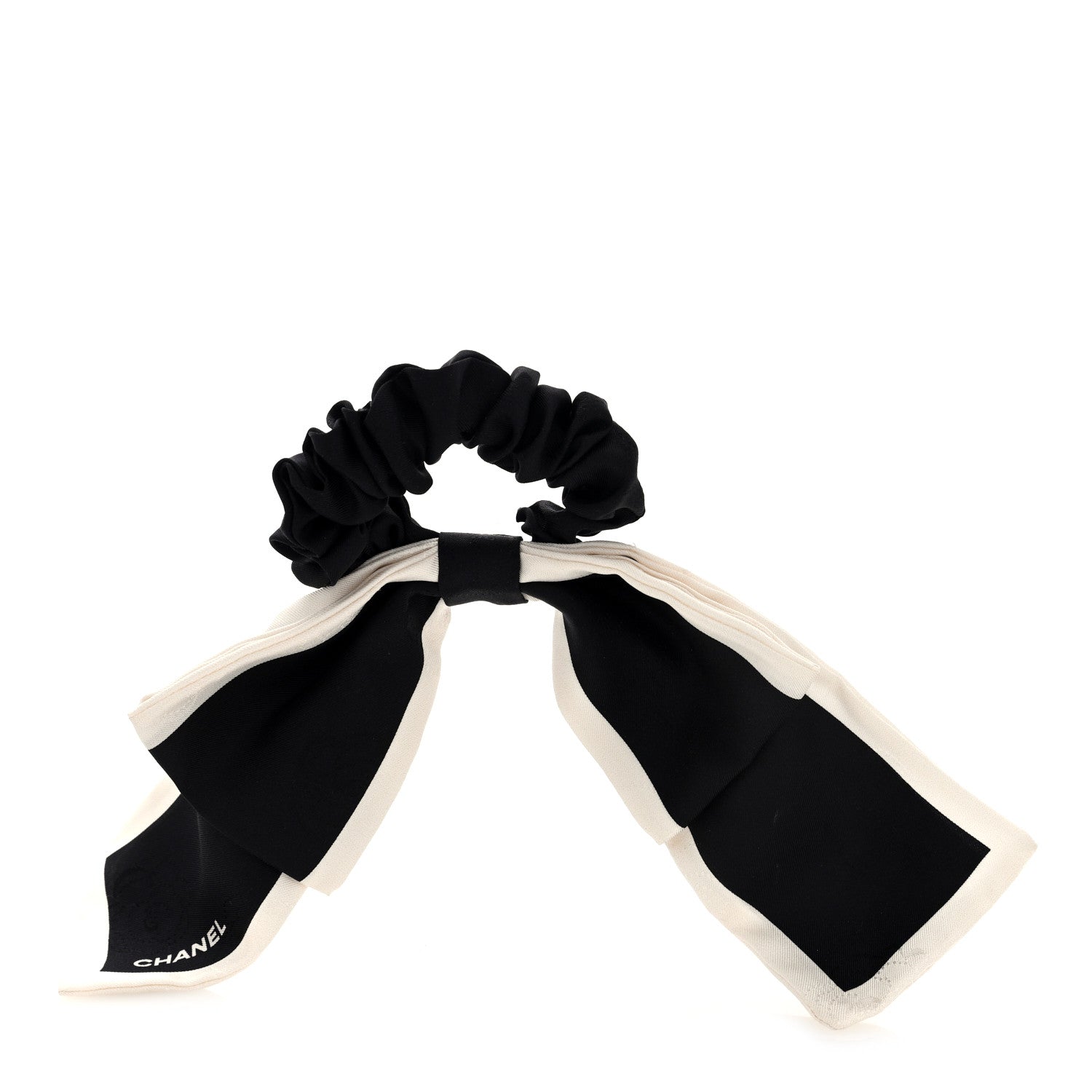 Chanel Silk Hair Tie Black Ivory 1 of 4