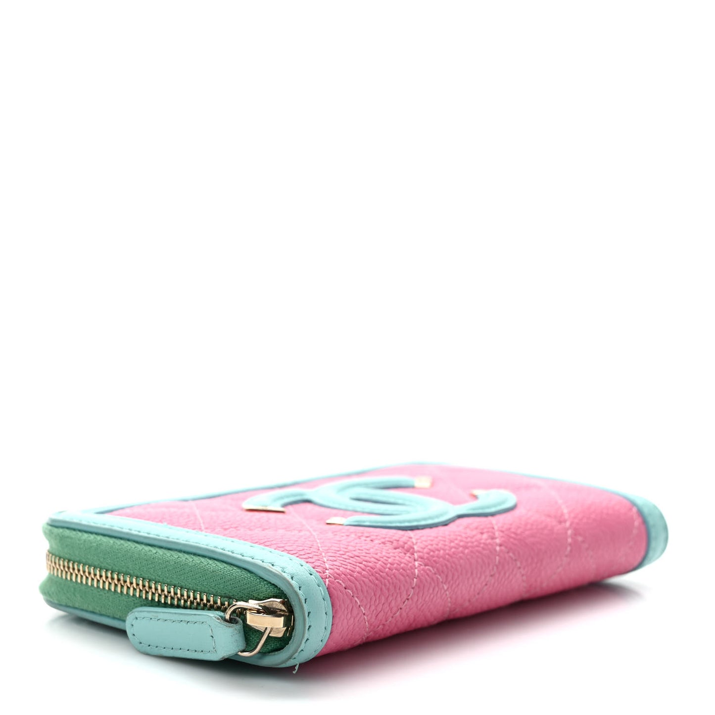 Caviar Quilted Medium Filigree Zip Around Wallet Pink Blue Green