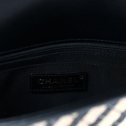 Chanel Raffia Jute Striped Medium Single Flap Black Beige 6 of 11