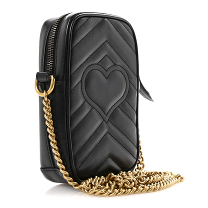 Gucci Calfskin Matelasse Mini GG Marmont Crossbody Bag Black 3 of 12