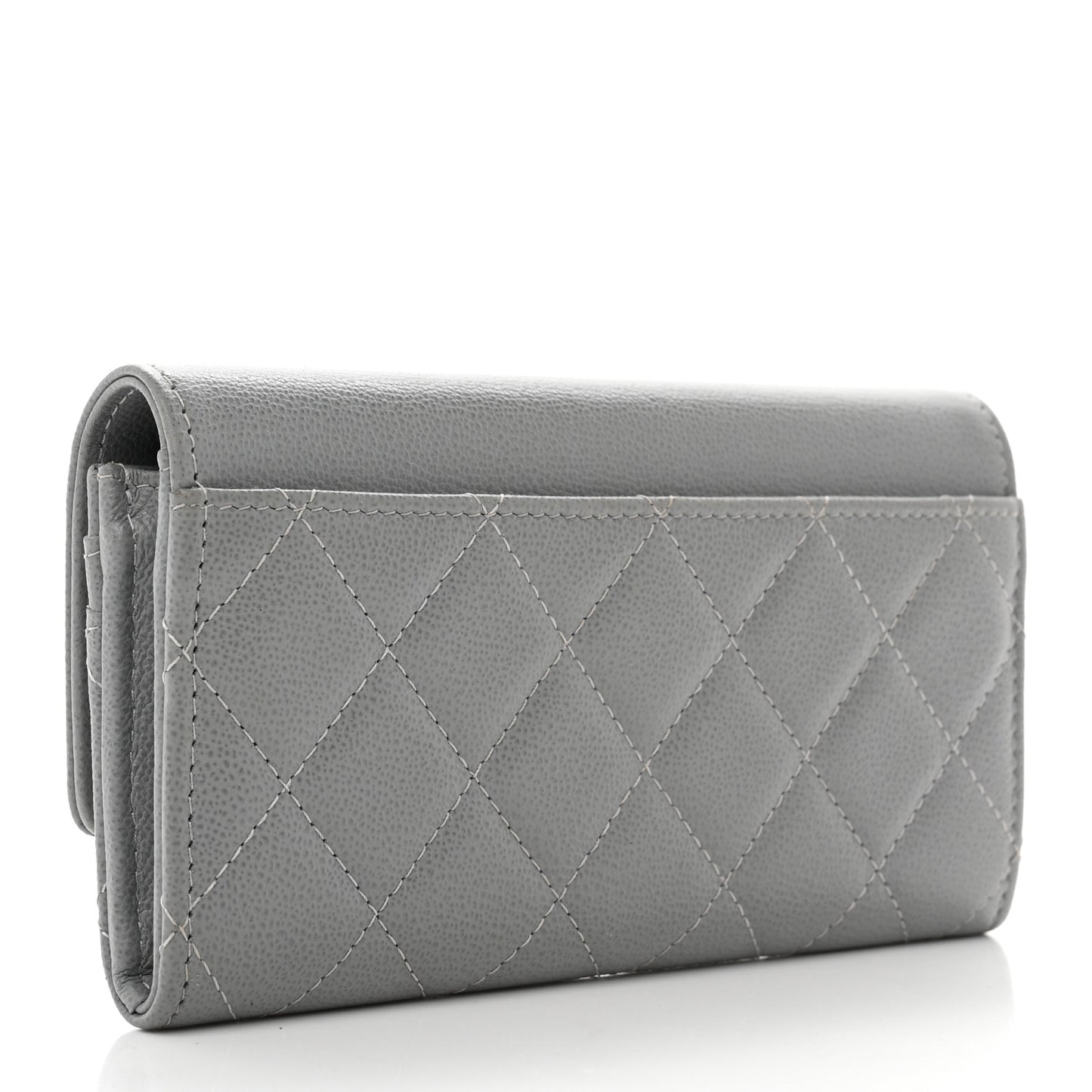 Grained Calfskin Quilted CC Box Flap Wallet Grey