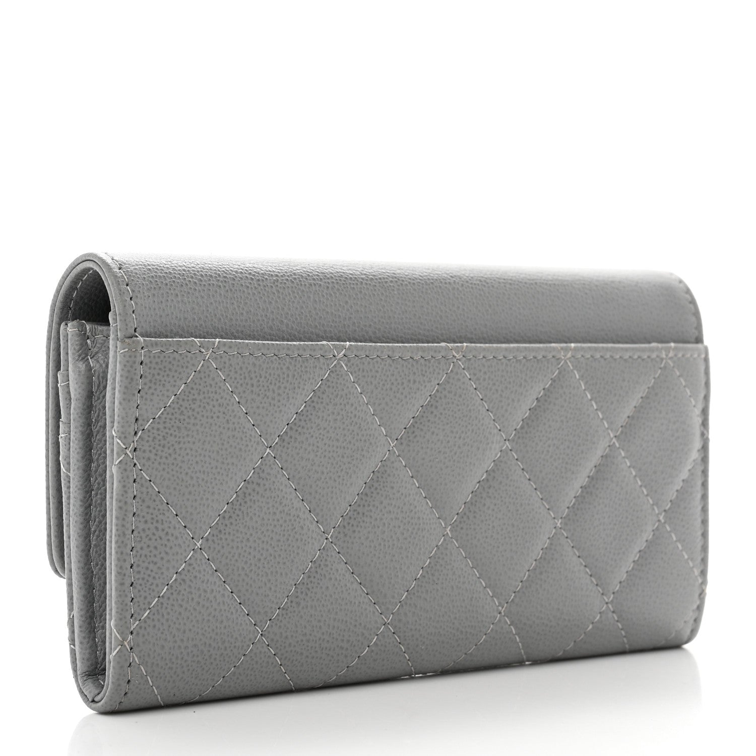 Chanel Grained Calfskin Quilted CC Box Flap Wallet Grey 3 of 8