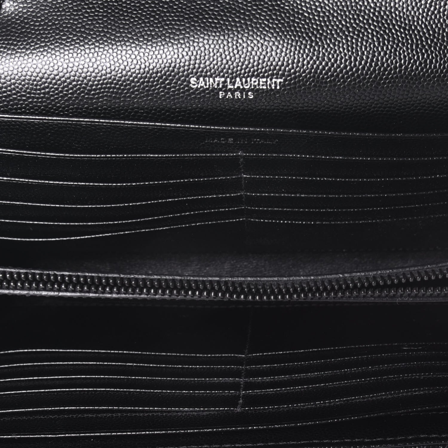 Saint Laurent Grain De Poudre Matelasse Chevron Monogram Chain Wallet Black 5 of 8
