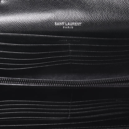 Saint Laurent Grain De Poudre Matelasse Chevron Monogram Chain Wallet Black 5 of 8