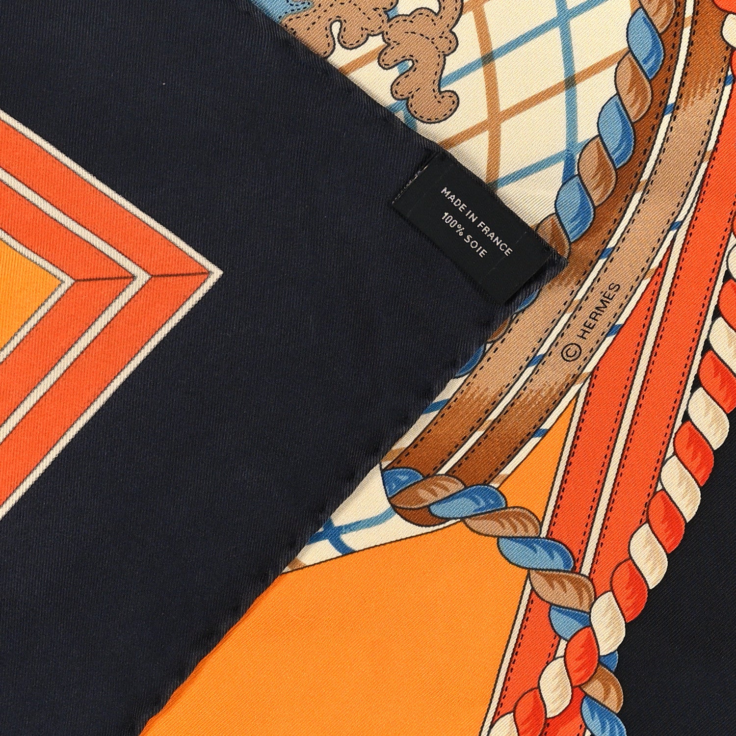 Hermes Silk Grande Tenue Scarf 90 Bleu Orange Beige 3 of 3
