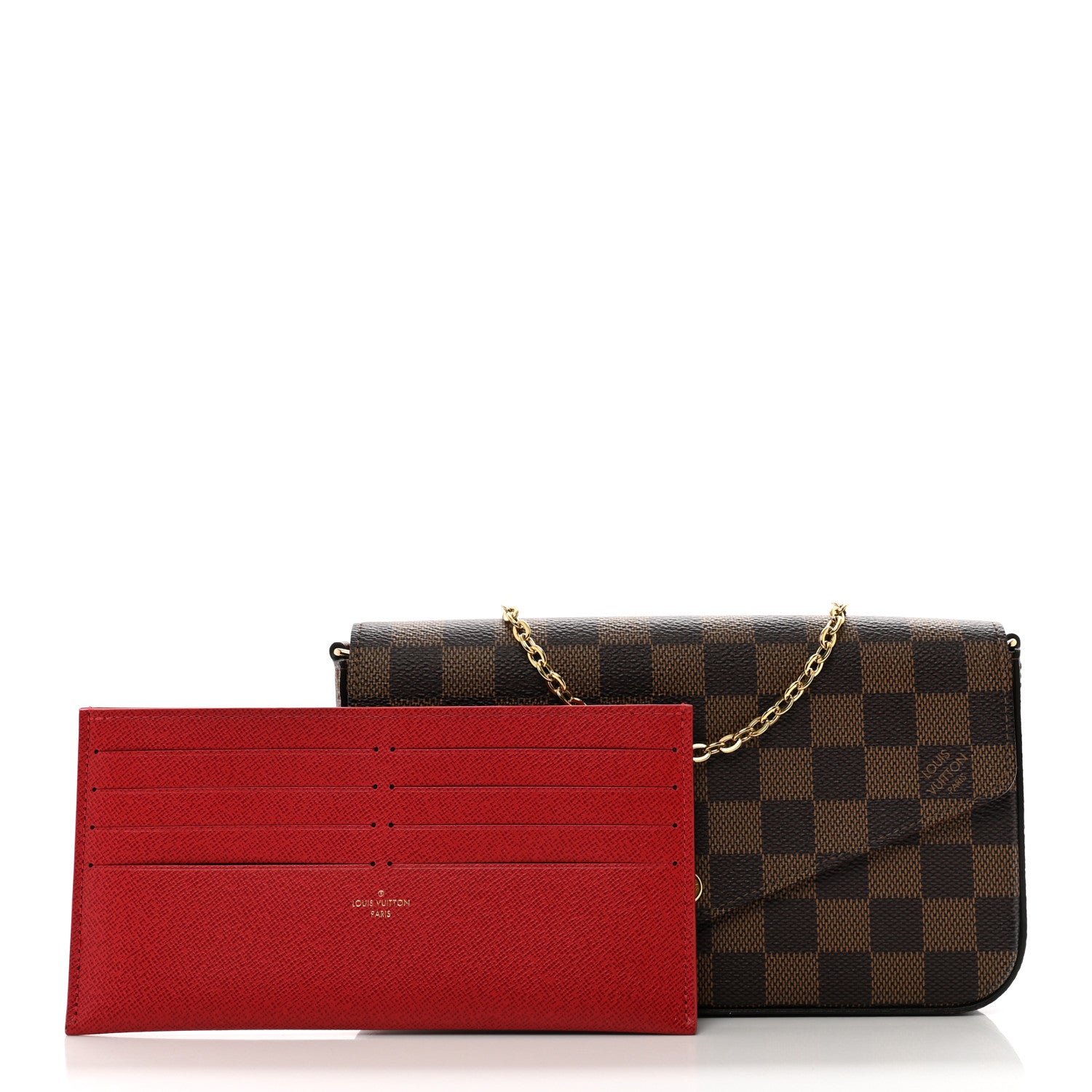 Louis Vuitton Damier Ebene Pochette Felicie Chain Wallet 3 of 10