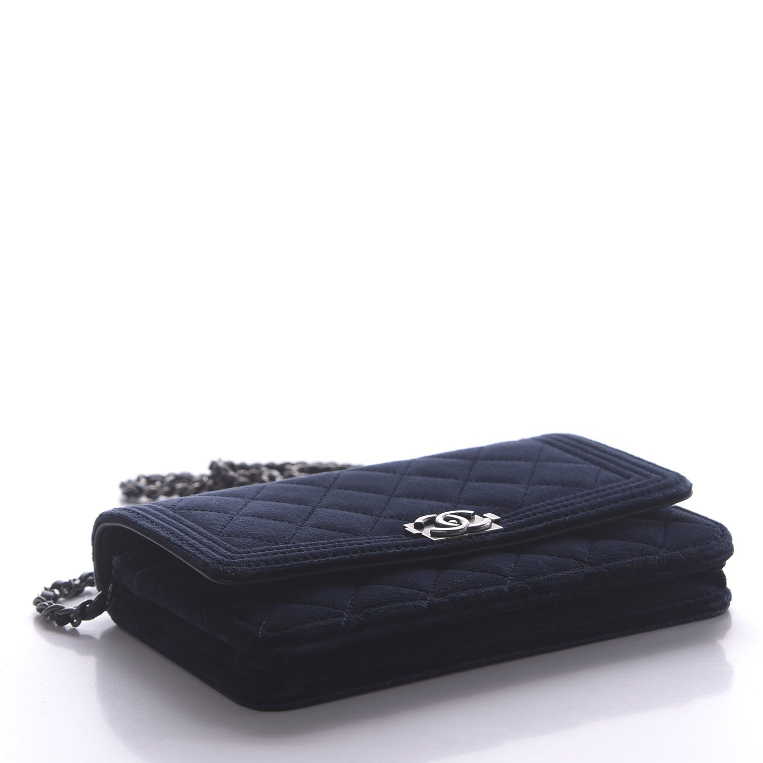 Chanel Velvet Quilted Boy Wallet On Chain WOC Navy 4 of 14