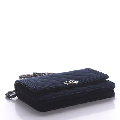 Chanel Velvet Quilted Boy Wallet On Chain WOC Navy 4 of 14