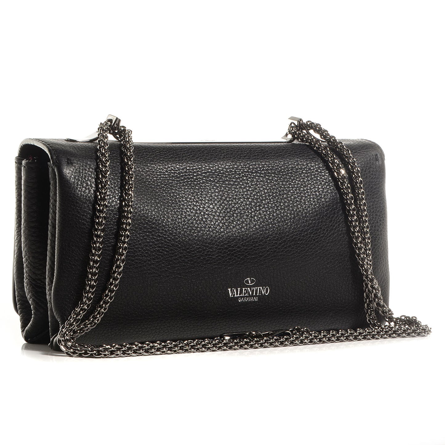 Pebbled Calfskin Crystal Encrusted Studs Va Va Voom Shoulder Bag Black
