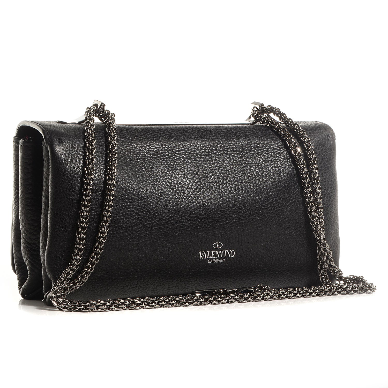 Valentino Garavani Pebbled Calfskin Crystal Encrusted Studs Va Va Voom Shoulder Bag Black 3 of 9